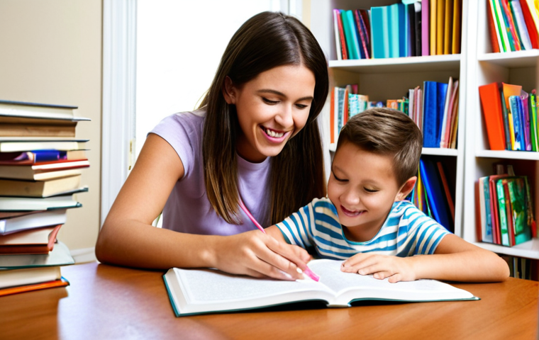 **Image Prompt:** A child happily learning with their parent at home, surrounded by books and educational materials. Focus on personalized learning and a positive, supportive environment. Show the warmth and emotional connection of homeschooling.